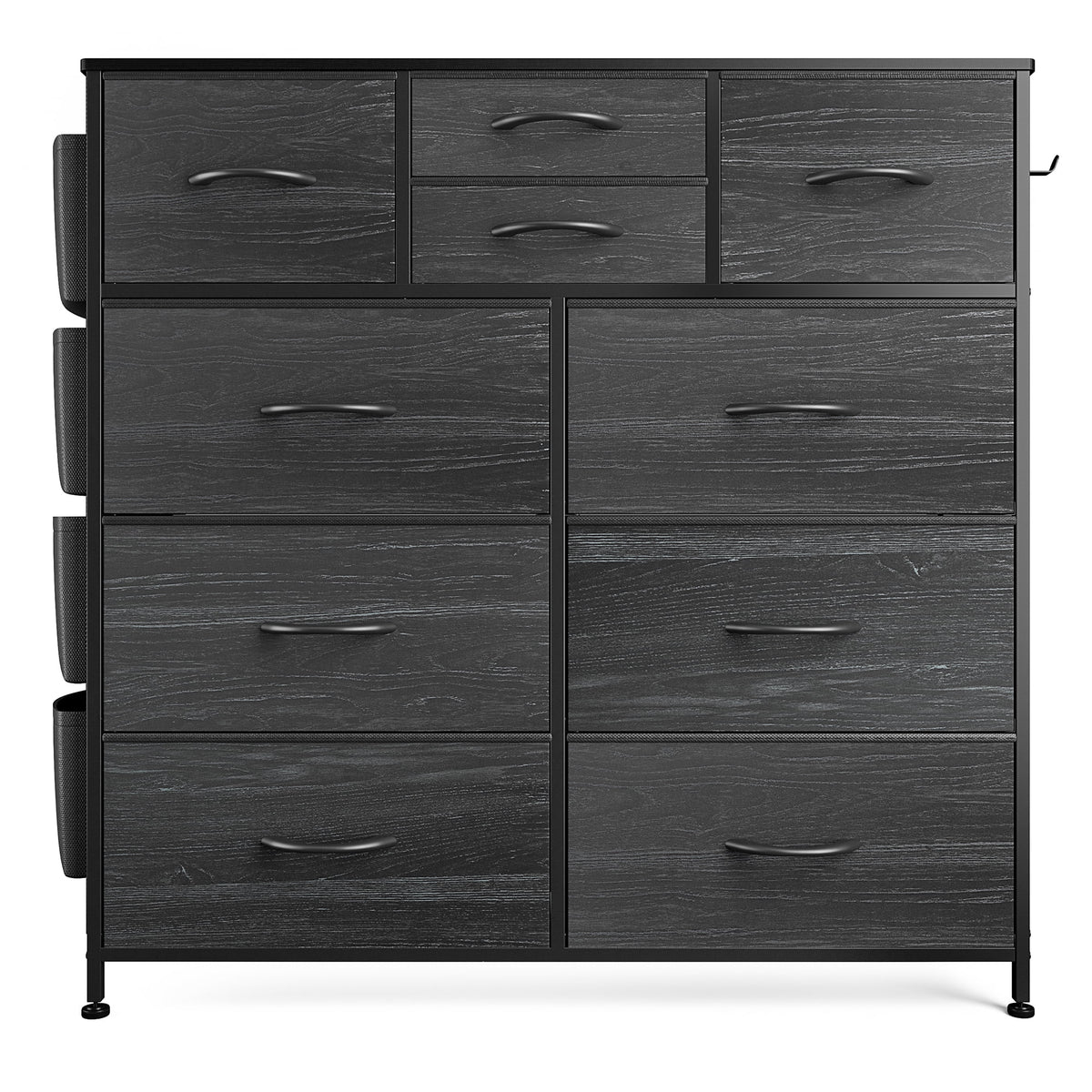 Black 10 Drawer Fabric Dresser with Wood Top Y747017