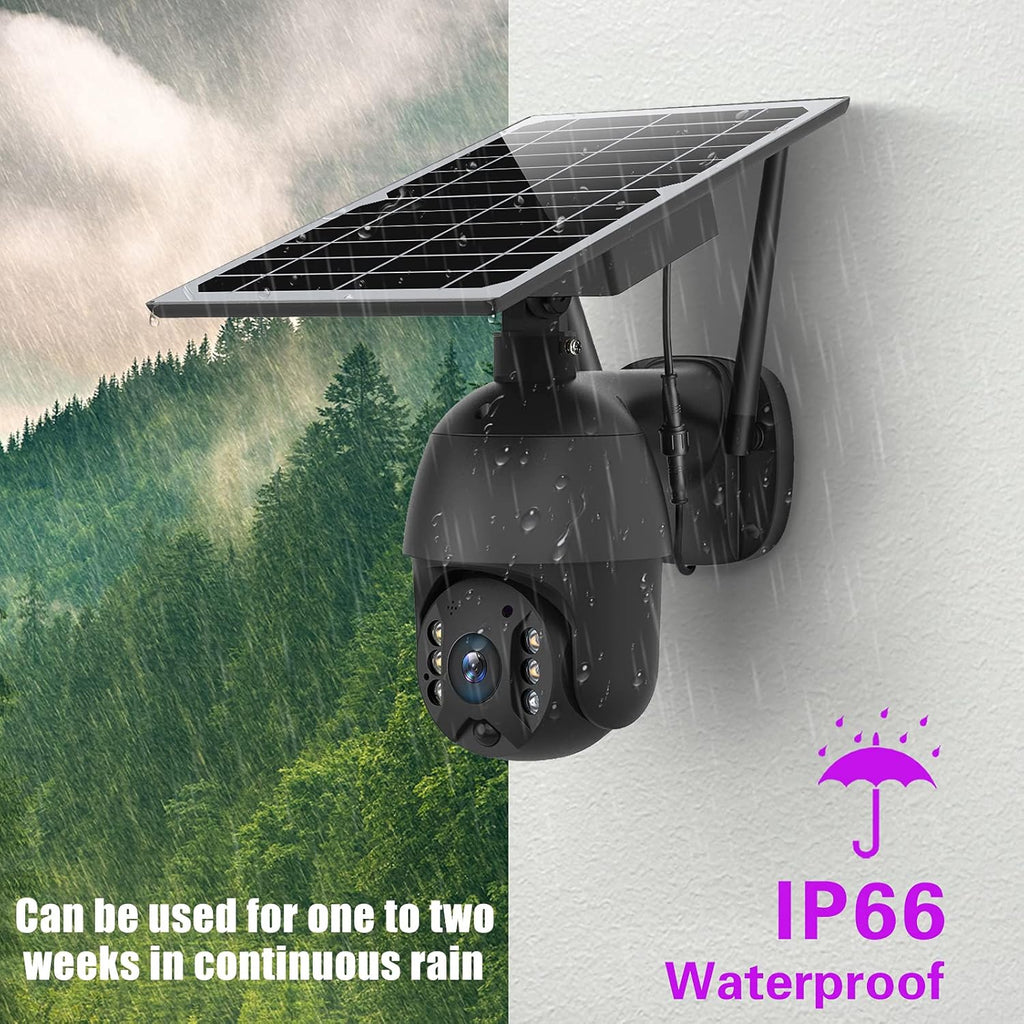 Solar Powered Wireless Security Camera Outdoor Pan Tilt WiFi Waterproof with Spotlight Battery Solar Panel Color Night Vision Motion Detection 2-Way Audio SD&Cloud Storage Black H132873