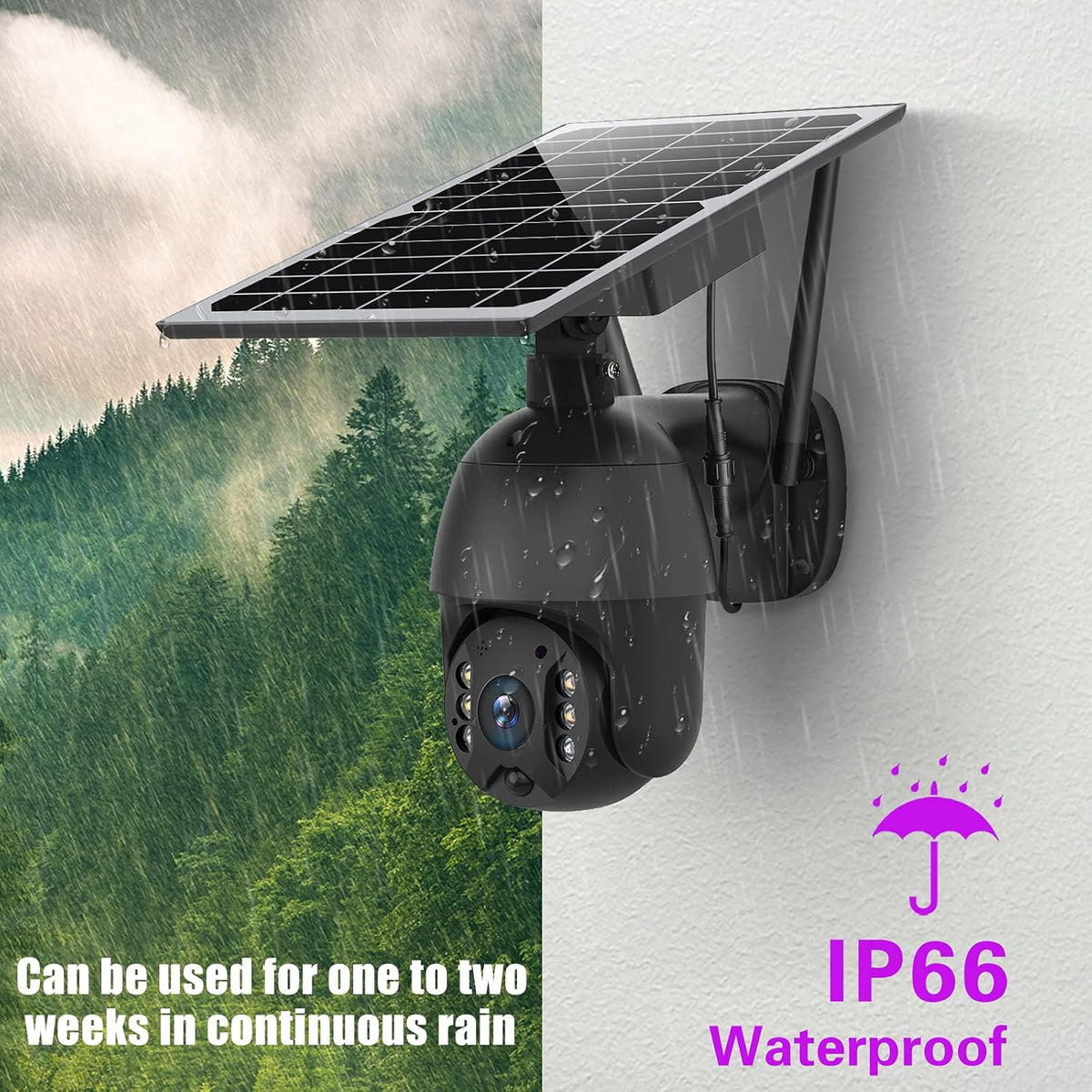 Solar Powered Wireless Security Camera Outdoor Pan Tilt WiFi Waterproof with Spotlight Battery Solar Panel Color Night Vision Motion Detection 2-Way Audio SD&Cloud Storage Black H132873