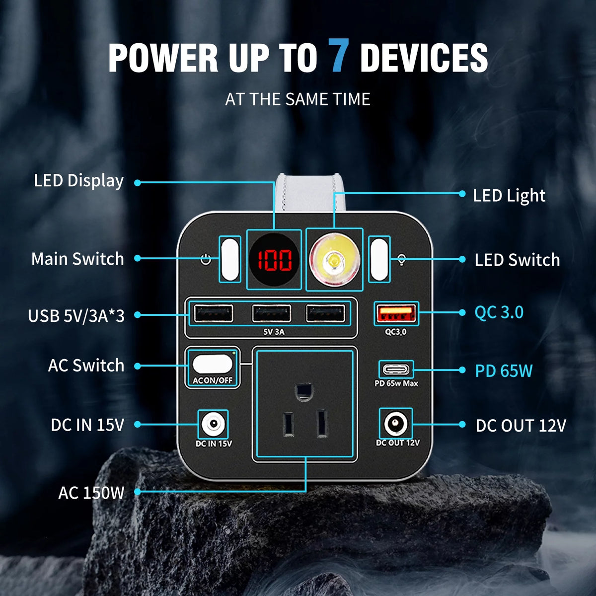 155Wh 42000mAh Laptop Power Bank with 150W AC Outlet V7919