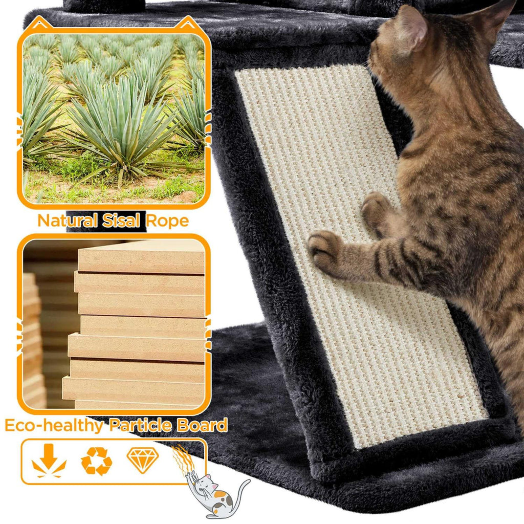 Black Plush Cat Tree with 2 Condos U16350