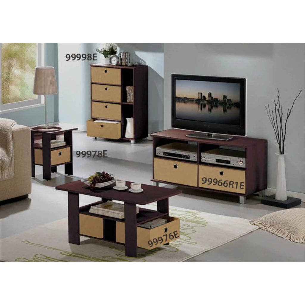 French Oak Grey Black Set of 2 End Table Nightstand with Bin Drawer W47801