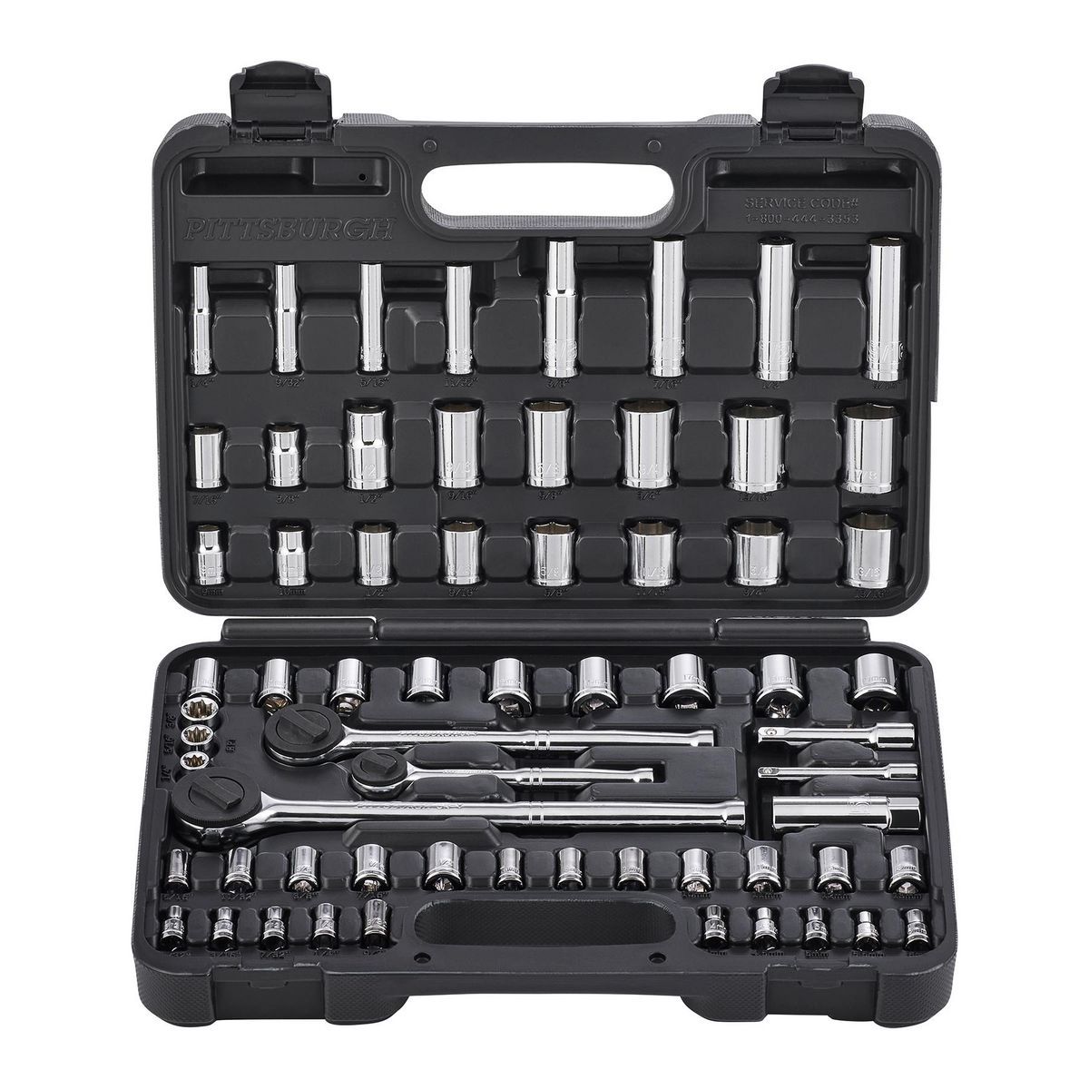 1/4 in., 3/8 in., and 1/2 in. Drive SAE and Metric Socket Set, 64-Piece V605079