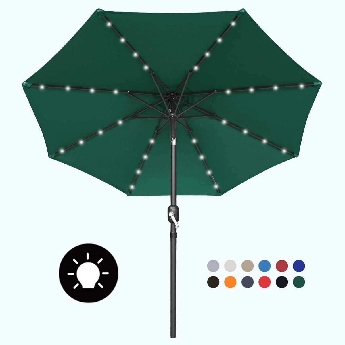 7.5ft Khaki Patio Umbrella with 32 Solar LED Lights V77839
