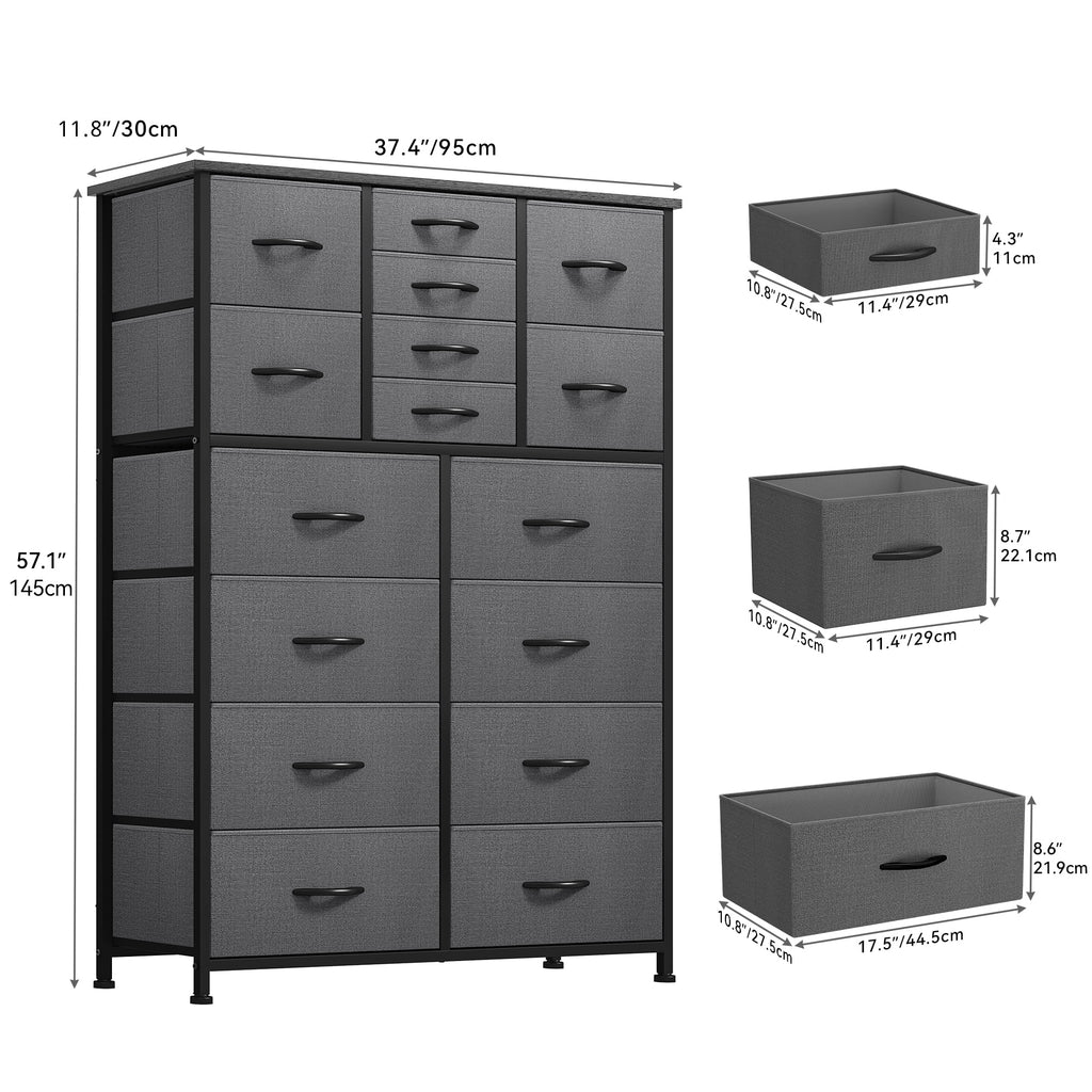 16 Drawer Fabric Dresser with Metal Frame and Wooden Top G312