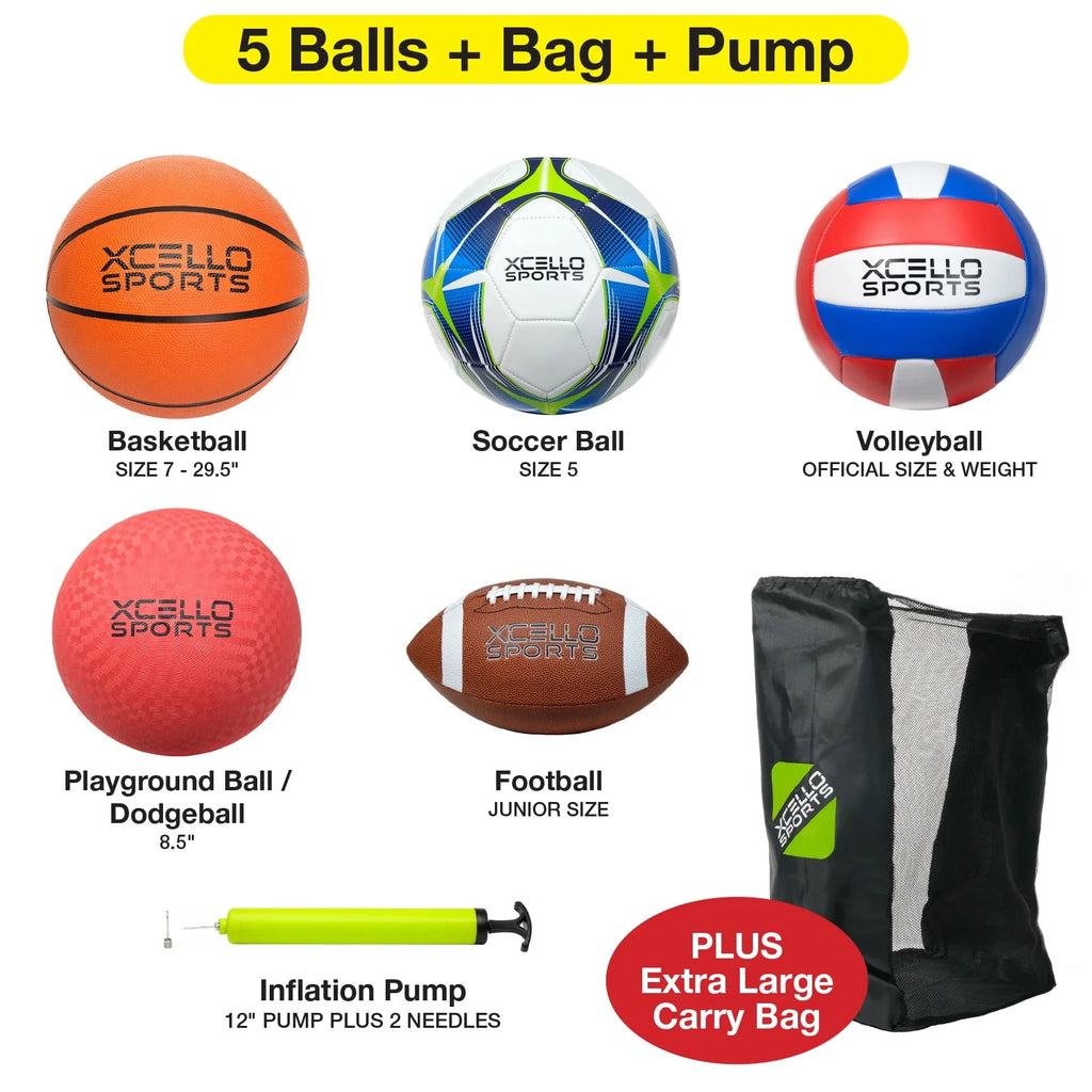 5 Ball Assortment with Ball Pump and Carry Bag E521236