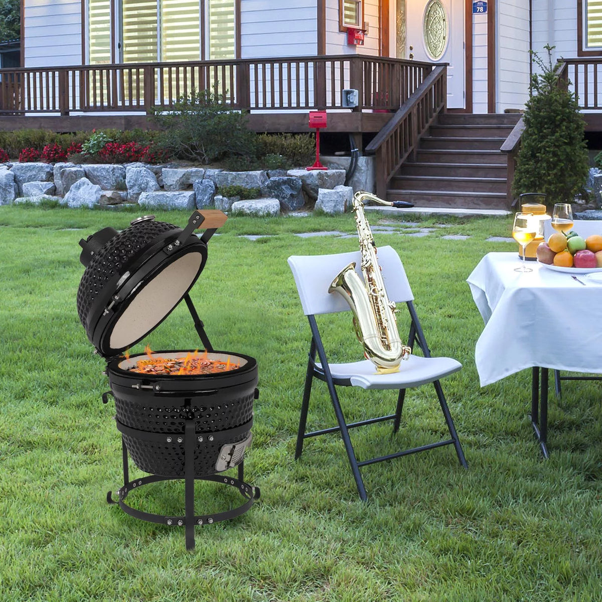13in Round Ceramic Charcoal Grill Black F370782