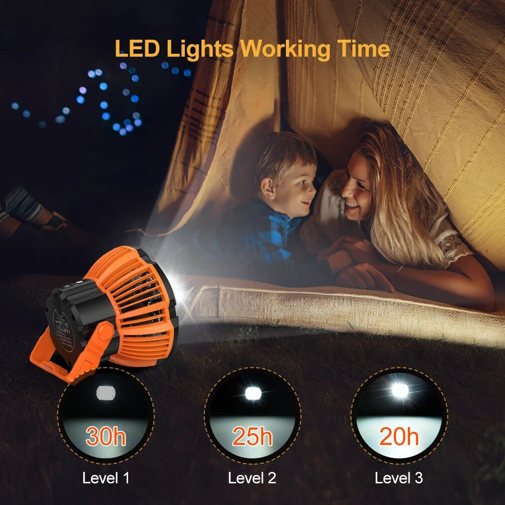 Camping Tent Fan with LED Lantern, Rechargeable 5200mAh Hanging Fan J6493