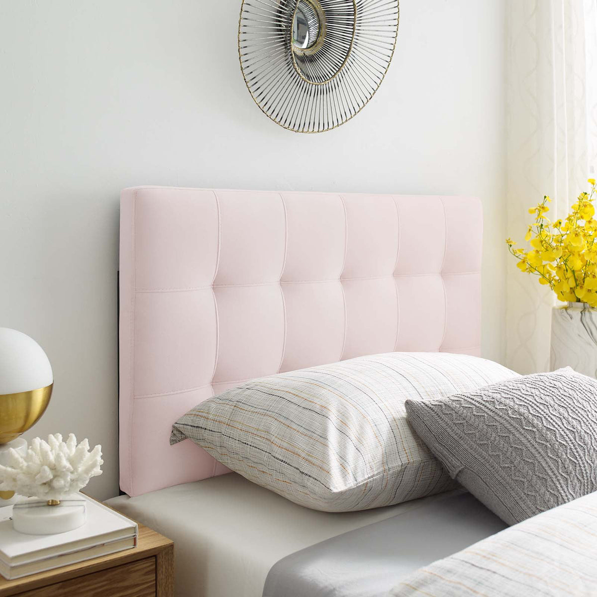 Pink Velvet Twin Size Tufted Headboard H40357