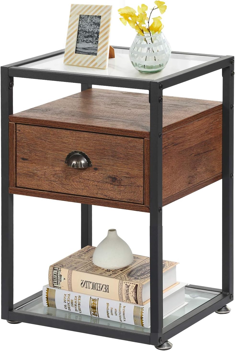 Brown Nightstand with Drawer and Shelf K340748