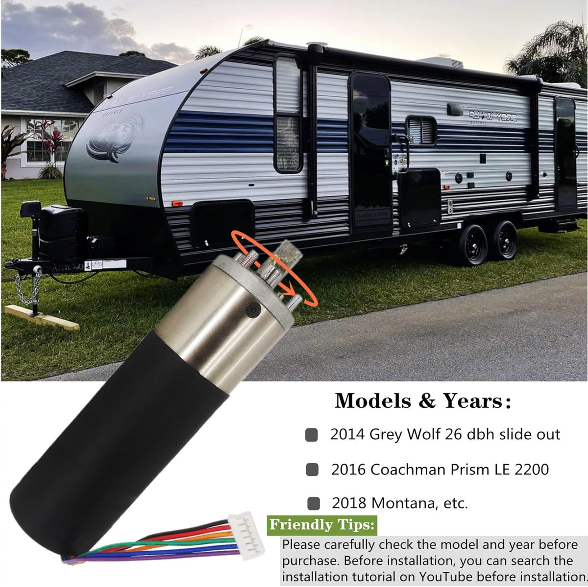 Black RV in-Wall Slide Out Motor J816