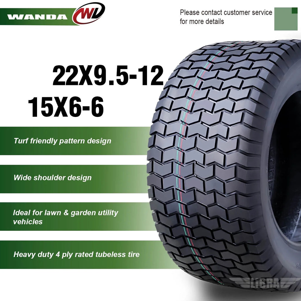 15X6-6 & 22X9.5-12 Lawn Mower Tractor Turf Tires Set 4 A25293