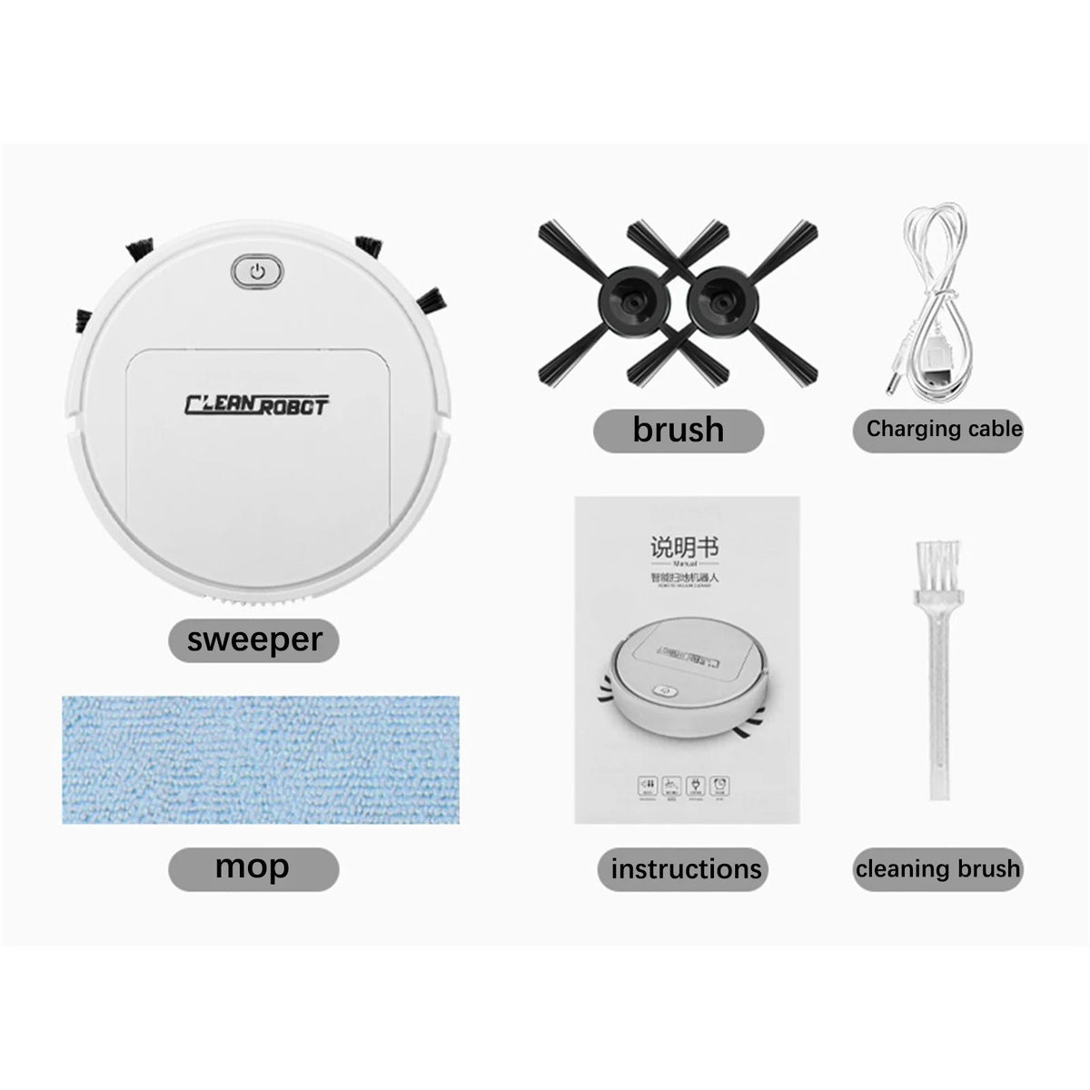 3 In 1 Robotic Cleaner with Dustbin and Brush J2459