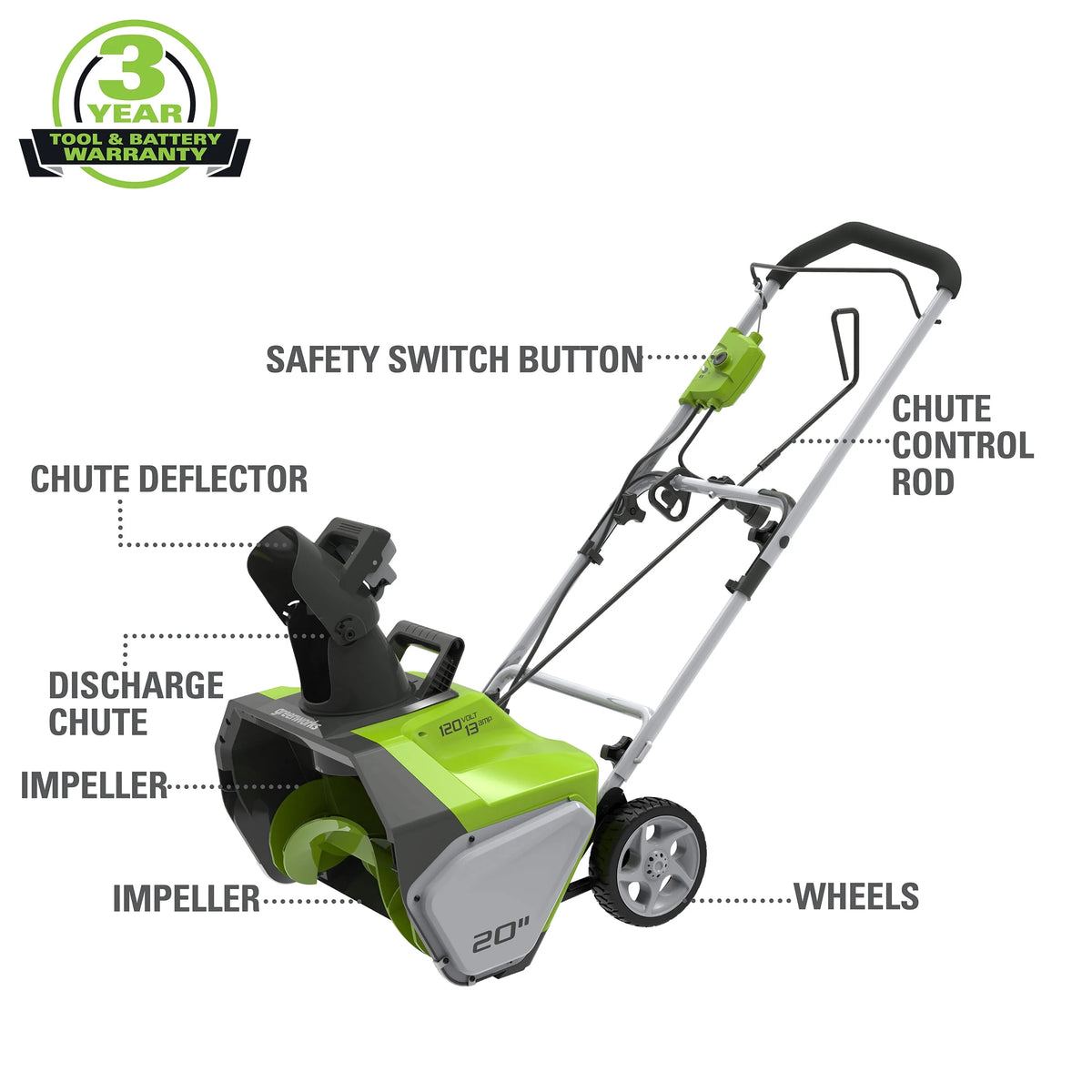 13 Amp 20 in. Corded Electric Snow Thrower H2500