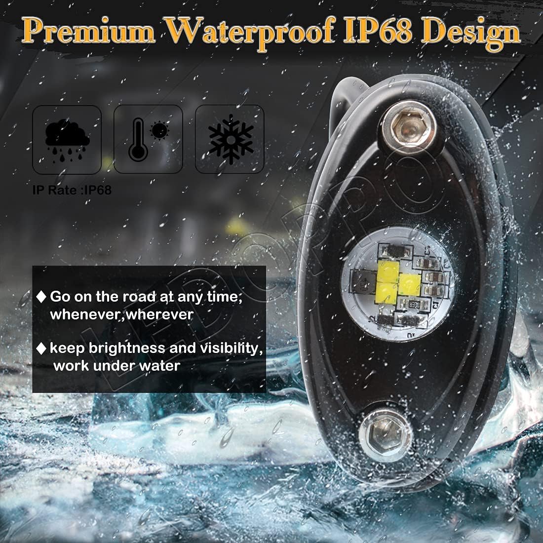 White 8PCS LED Rock Lights Waterproof W129104