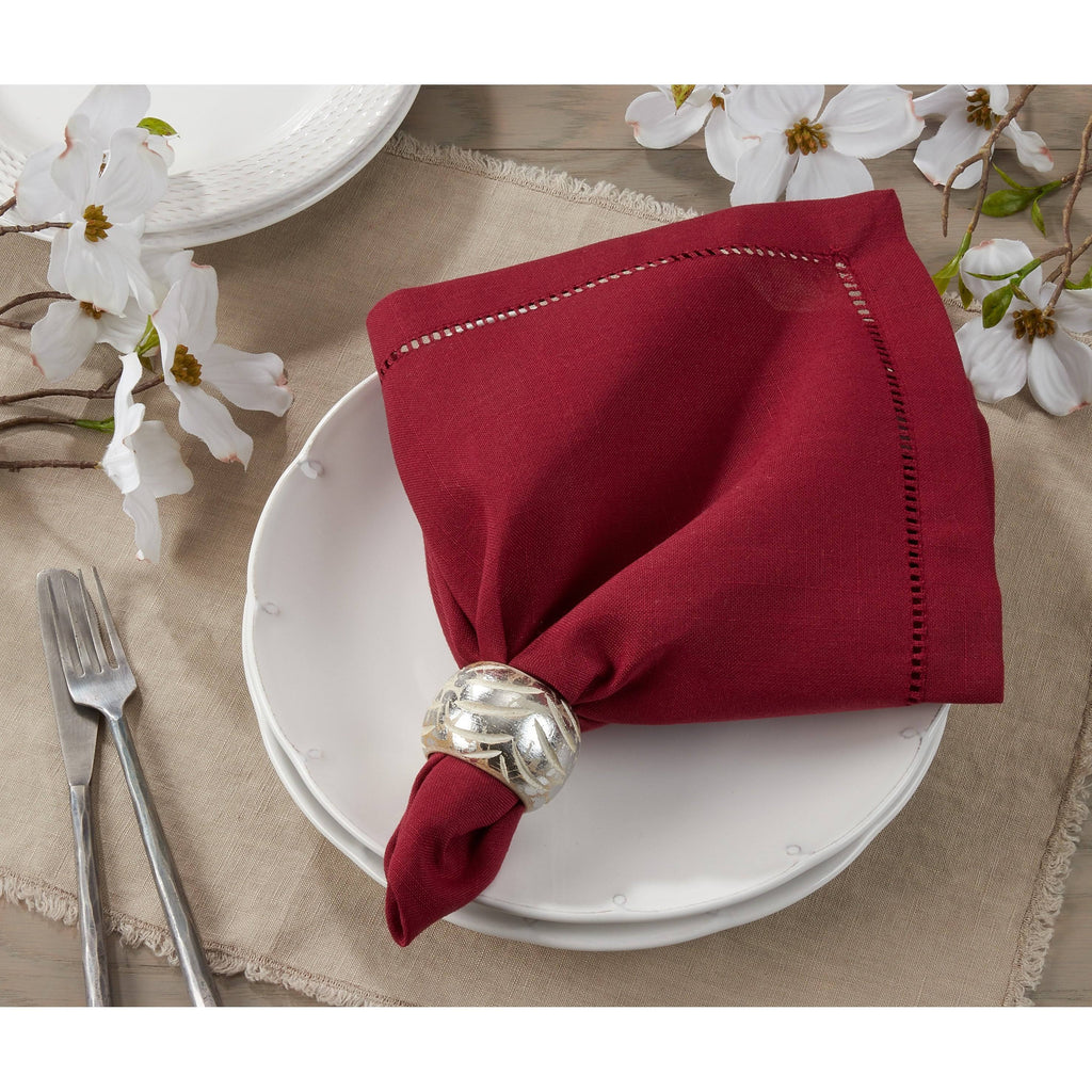 Burgundy Hemstitch Border Dinner Napkin Set of 12 R836
