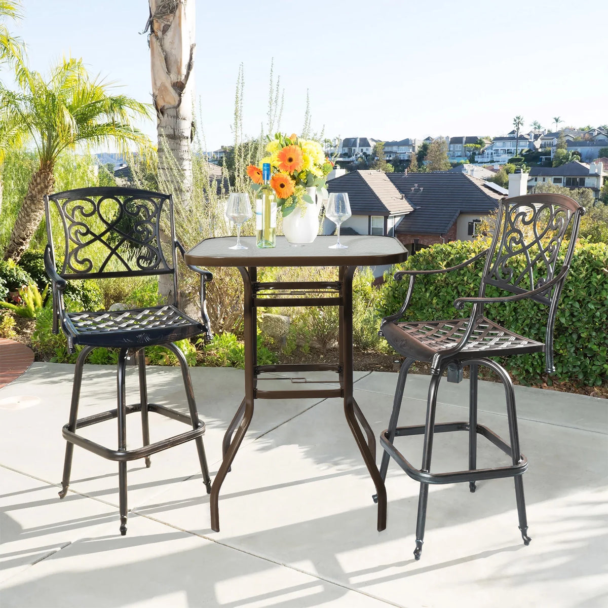 31 Inch Square Outdoor Bar Height Bistro Table with Tempered Glass Tabletop T2705