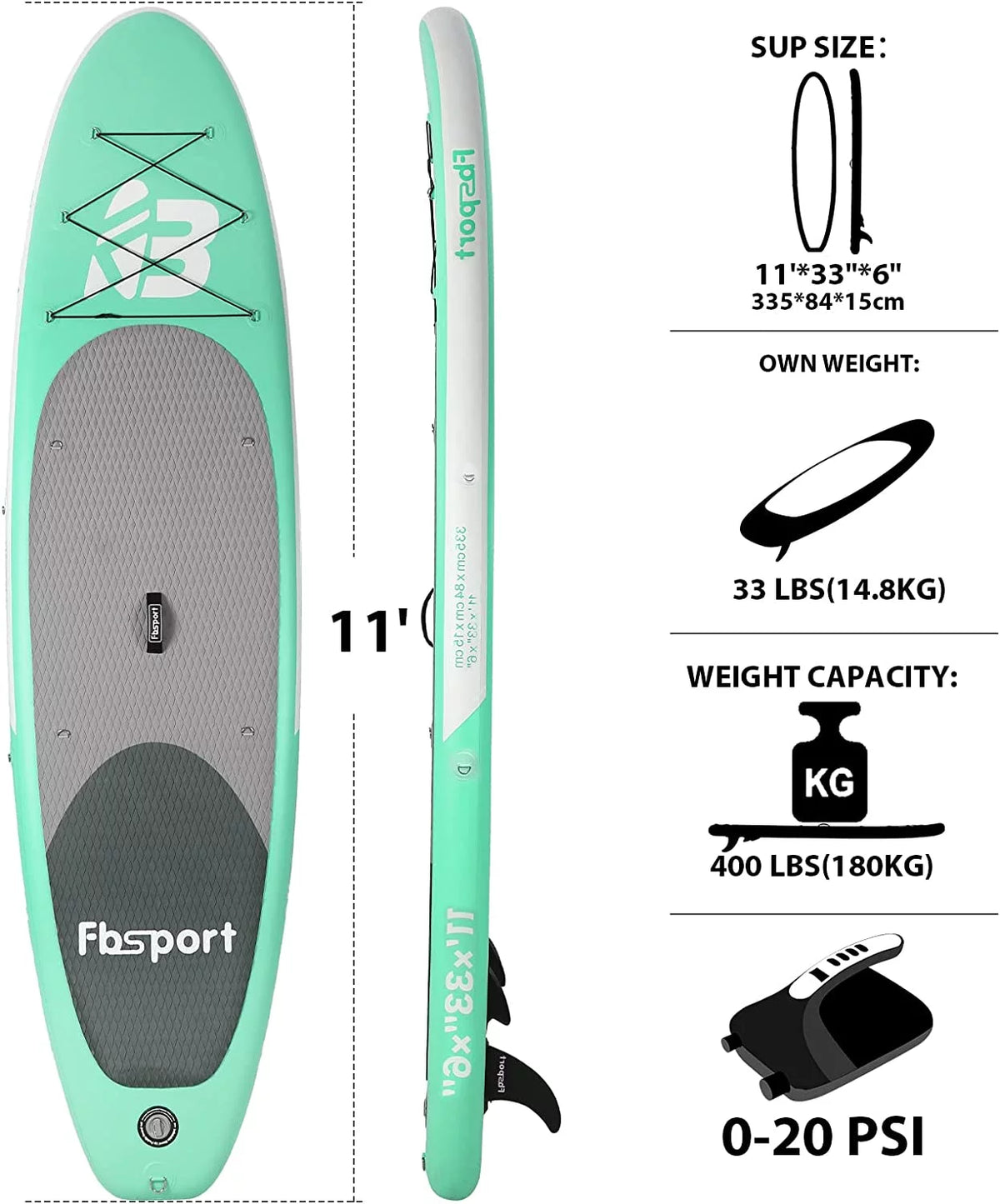11'×33×6 Inflatable Stand Up Paddle Board with Carry Bag F6687