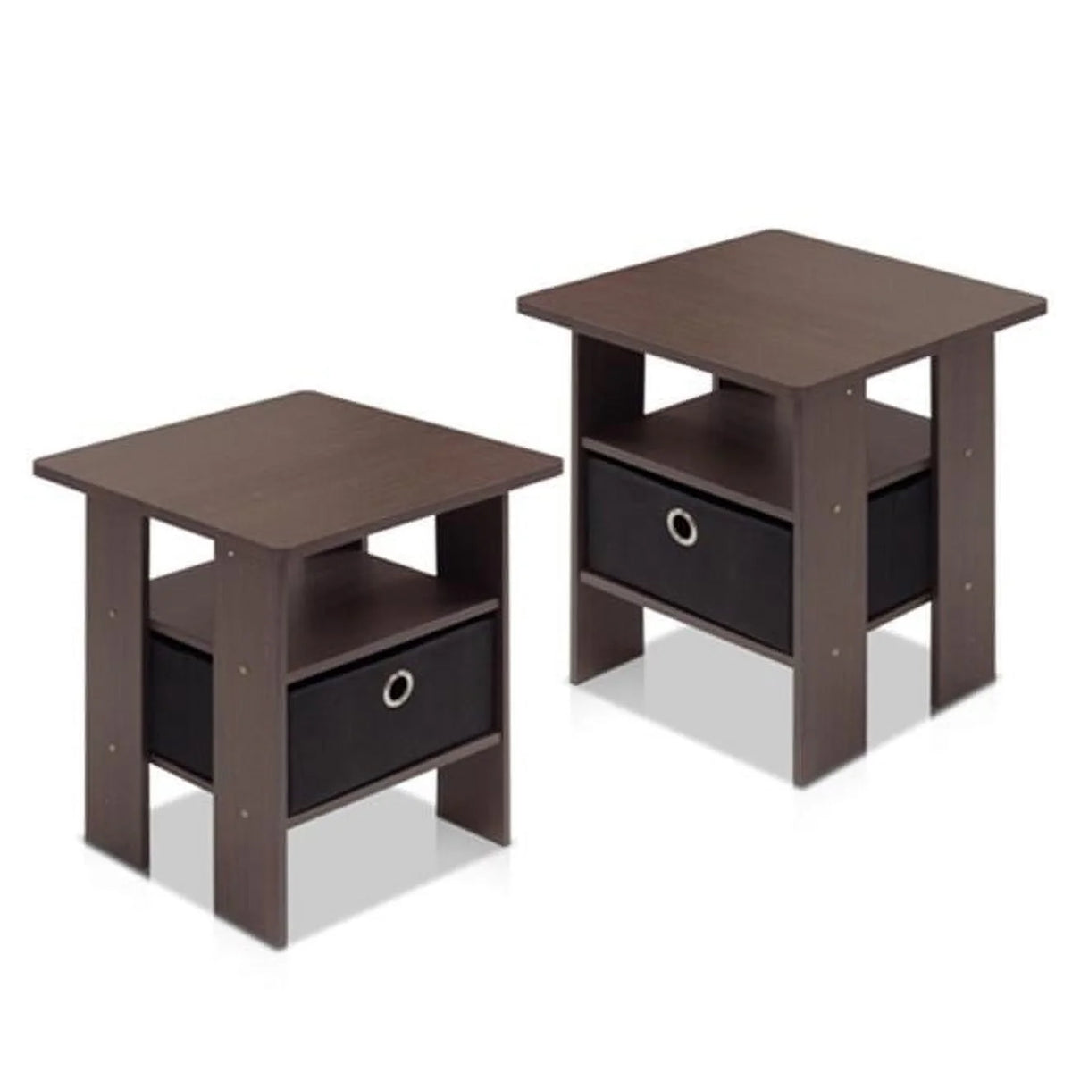 French Oak Grey Black Set of 2 End Table Nightstand with Bin Drawer W47801