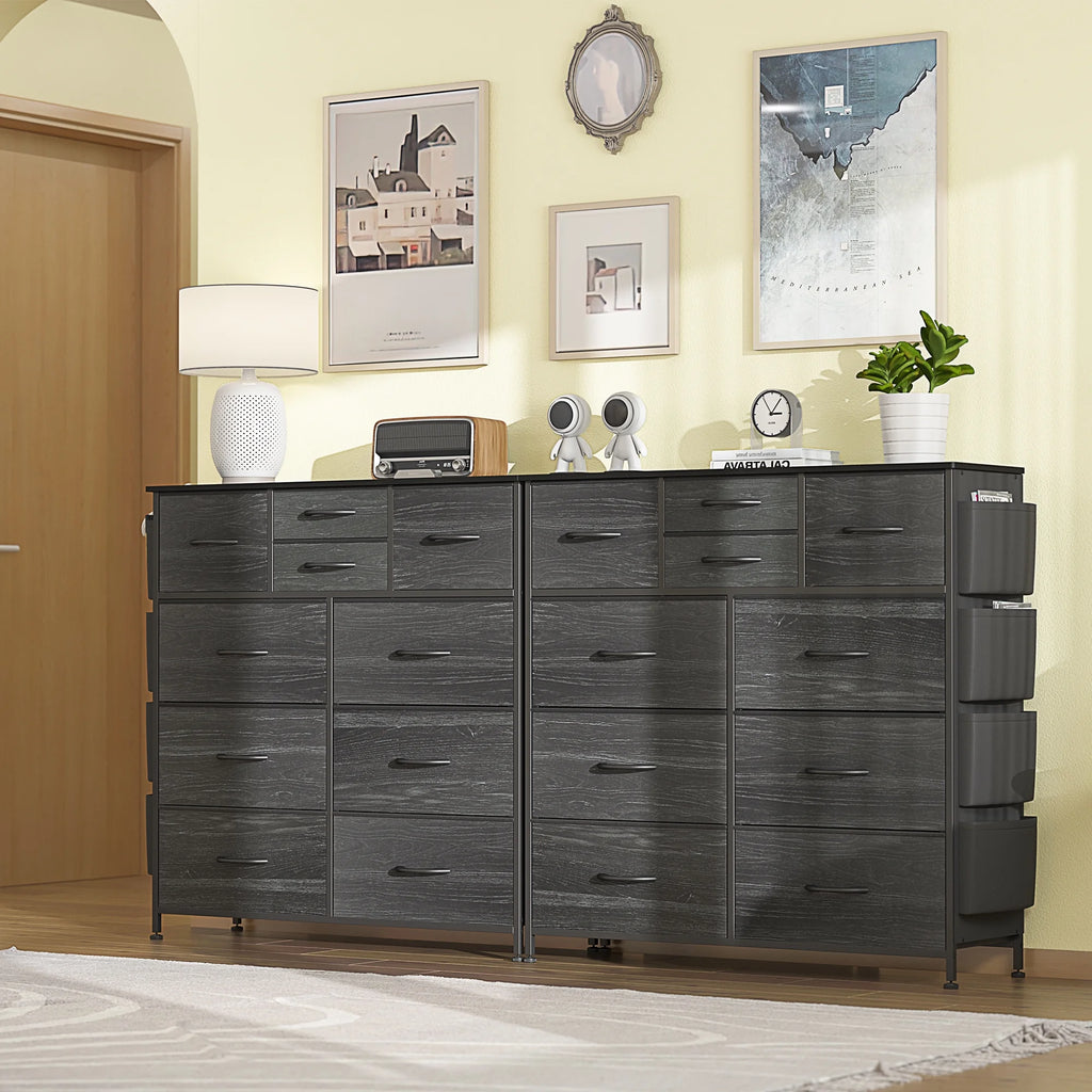 Black 10 Drawer Fabric Dresser with Wood Top Y747017