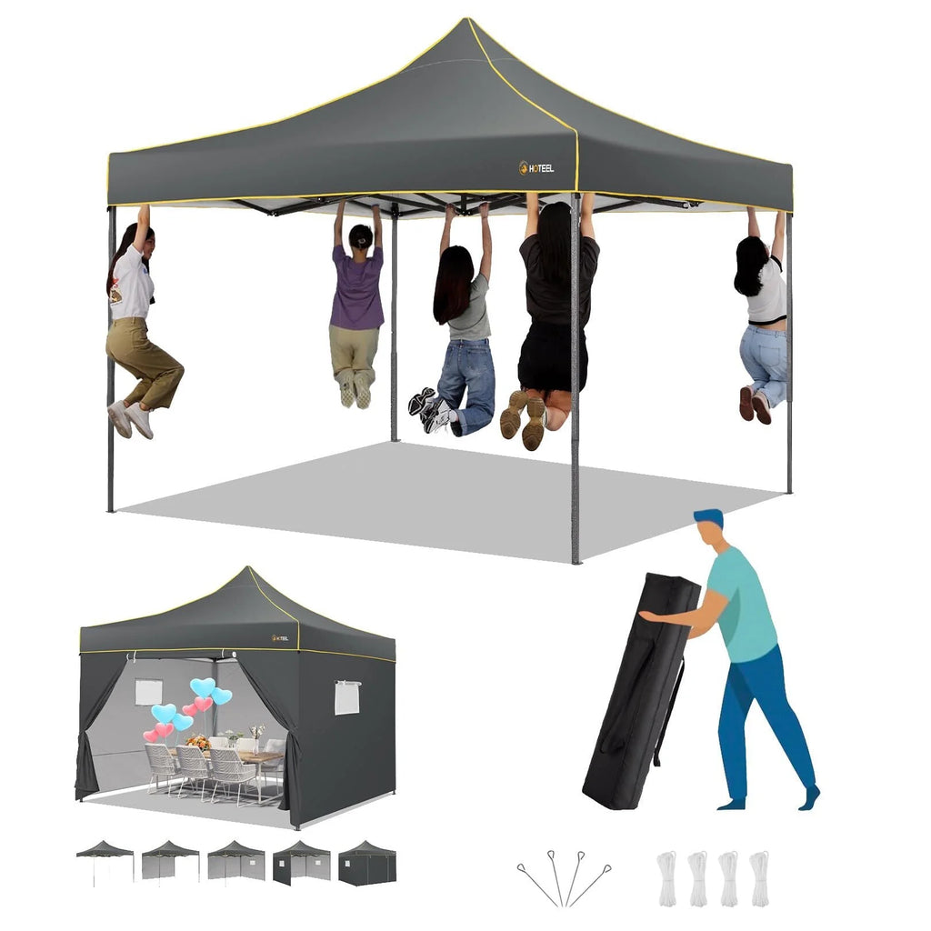 10x15 Heavy Duty Pop up Canopy Tent with 4 Sidewalls and Roller Bag, Black D234595