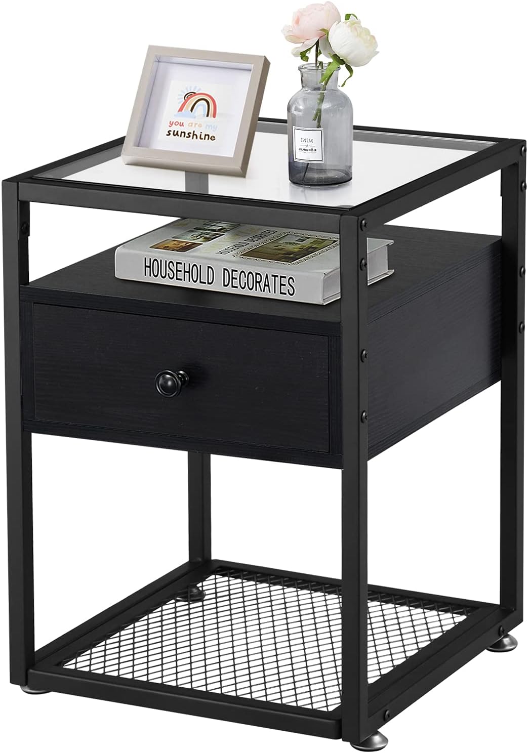 Brown Nightstand with Drawer and Shelf K340748