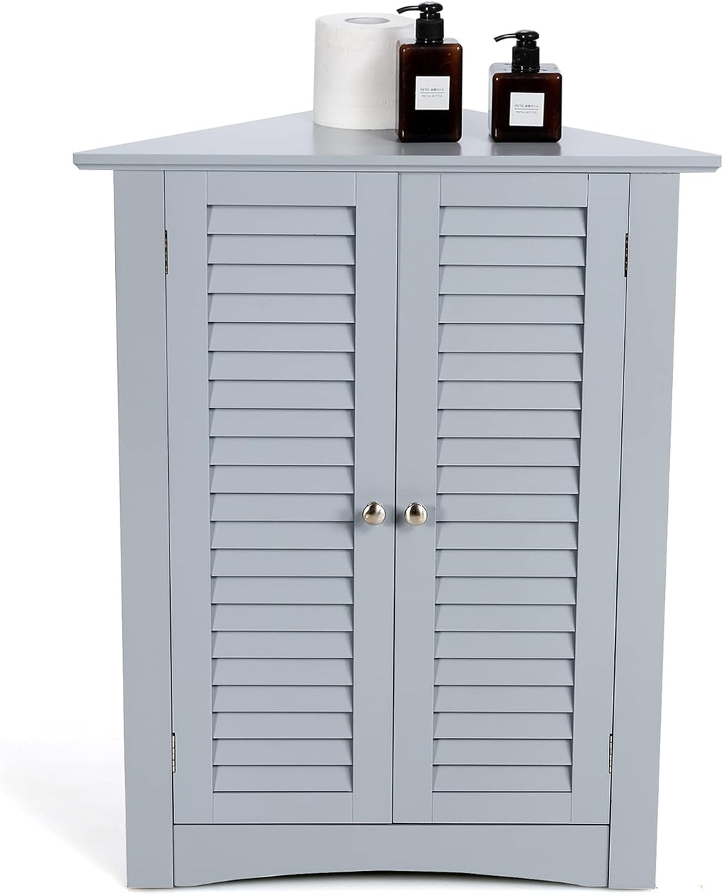 Brown Corner Bathroom Cabinet with Double Shutter Doors D327