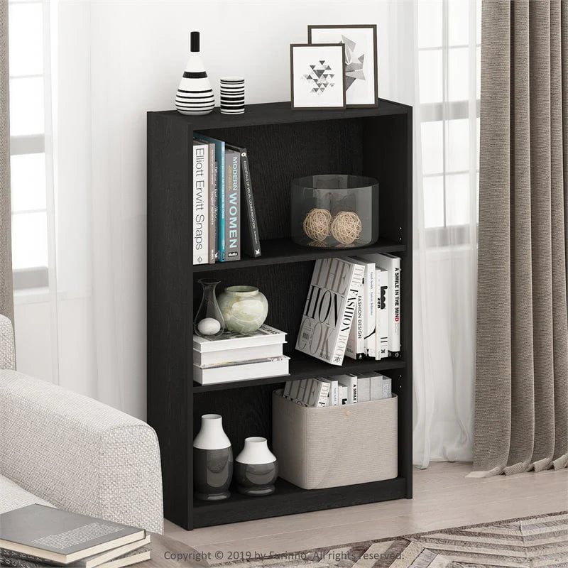 3-Tier Adjustable Shelf White Wood Bookcase Q16649