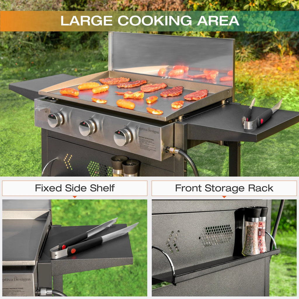 3-Burners Gas Griddle Portable Flat Table Top BBQ Grill 33,000 BTU P82171