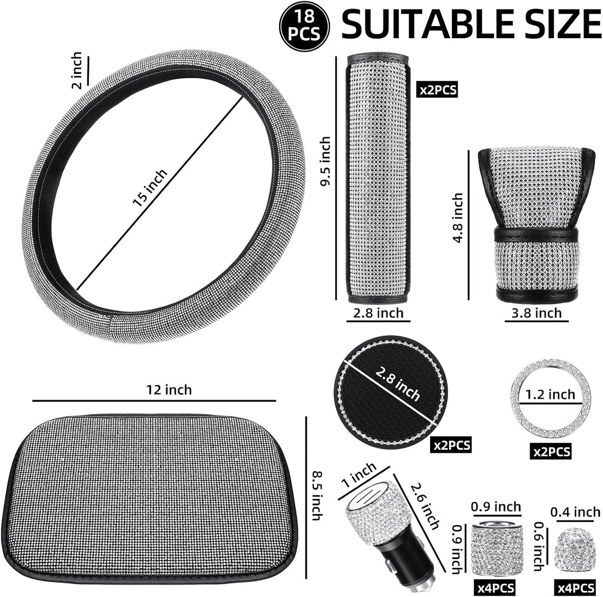 18 Pieces Bling Car Accessories Set C334