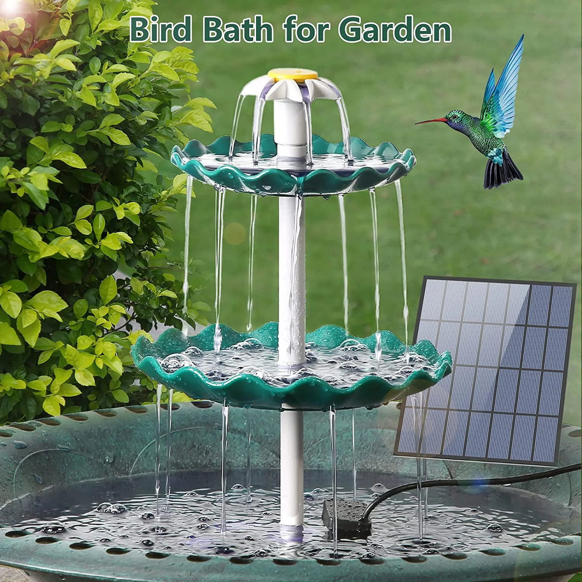 3 Tiered Bird Bath with 3.5W Solar Pump L7046