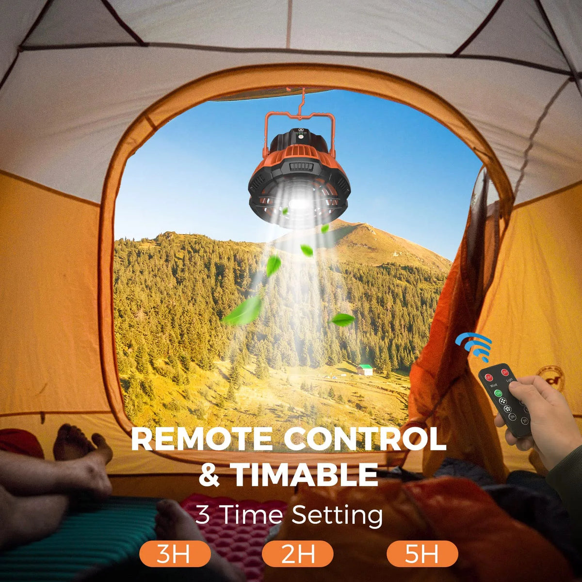 Camping Tent Fan with LED Lantern, Rechargeable 5200mAh Hanging Fan J6493