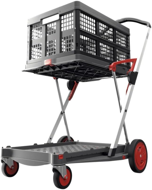 Collapsible Folding Trolley Cart with Storage Crate Red M820367