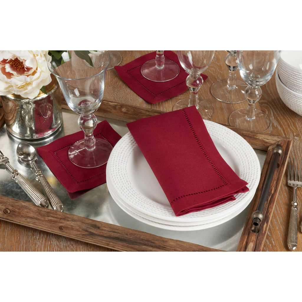 Burgundy Hemstitch Border Dinner Napkin Set of 12 R836