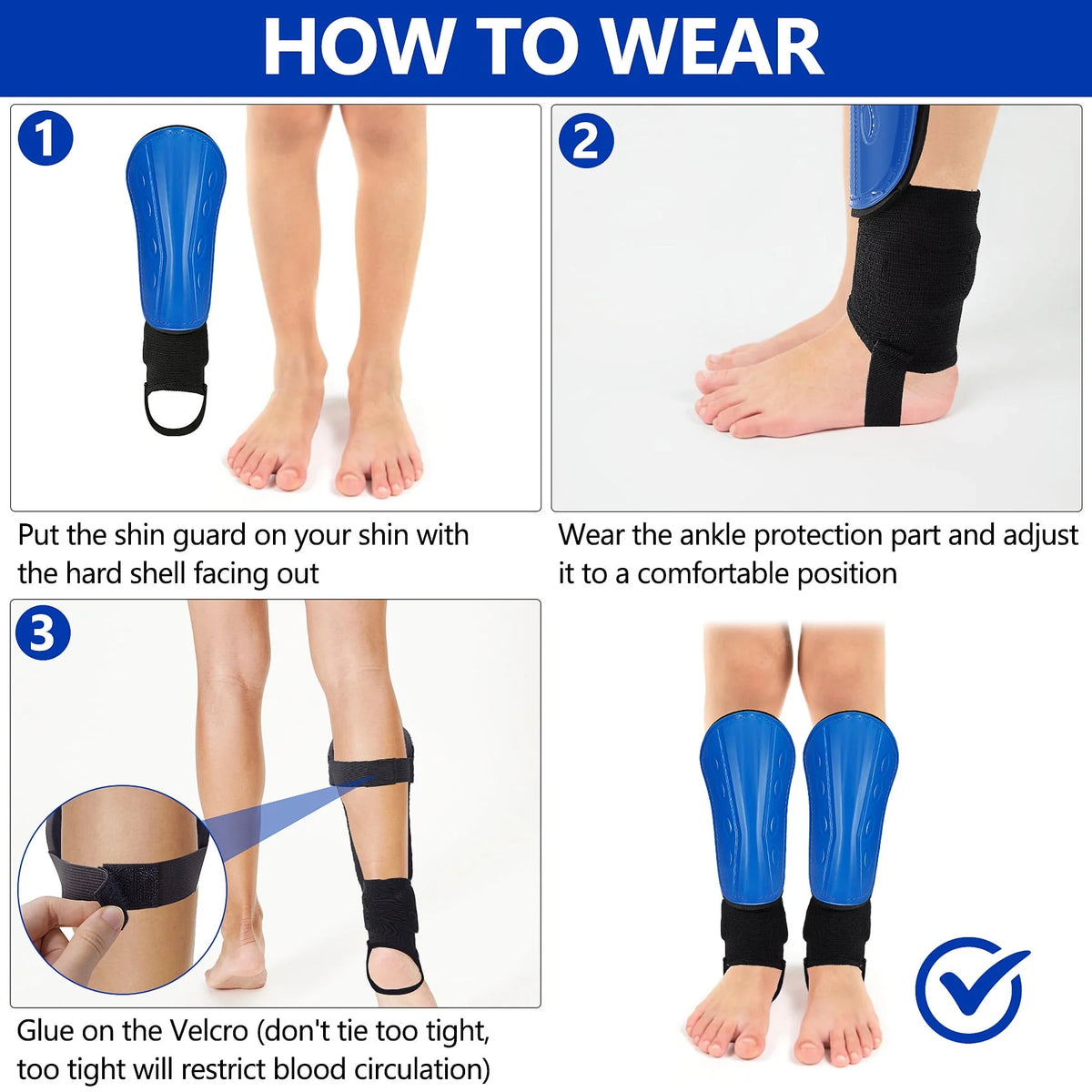 Children's Football Pads, Junior Football Leg Guards, Blue, Small Q59885