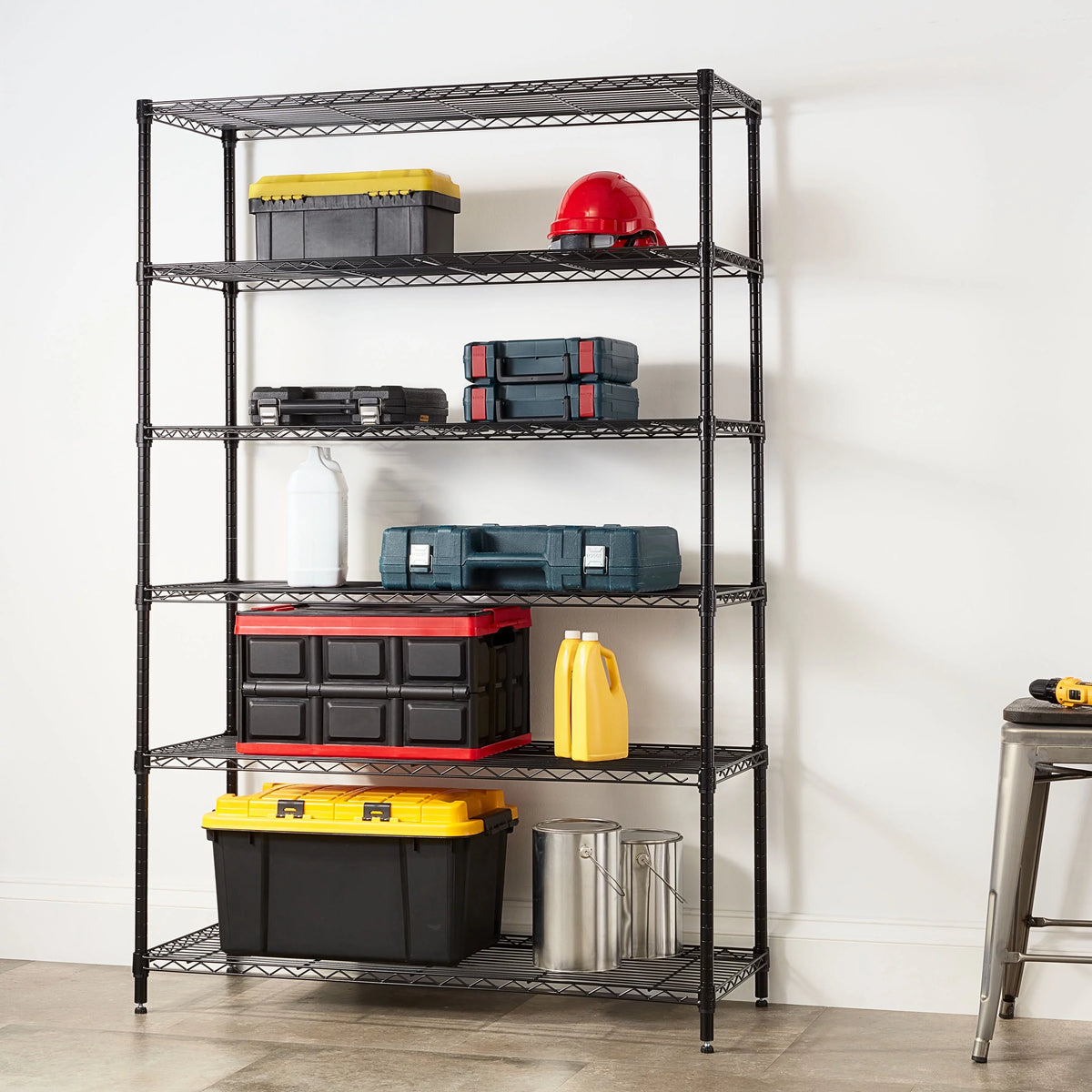 Steel 6-Tier Storage Shelf Unit Black W521210
