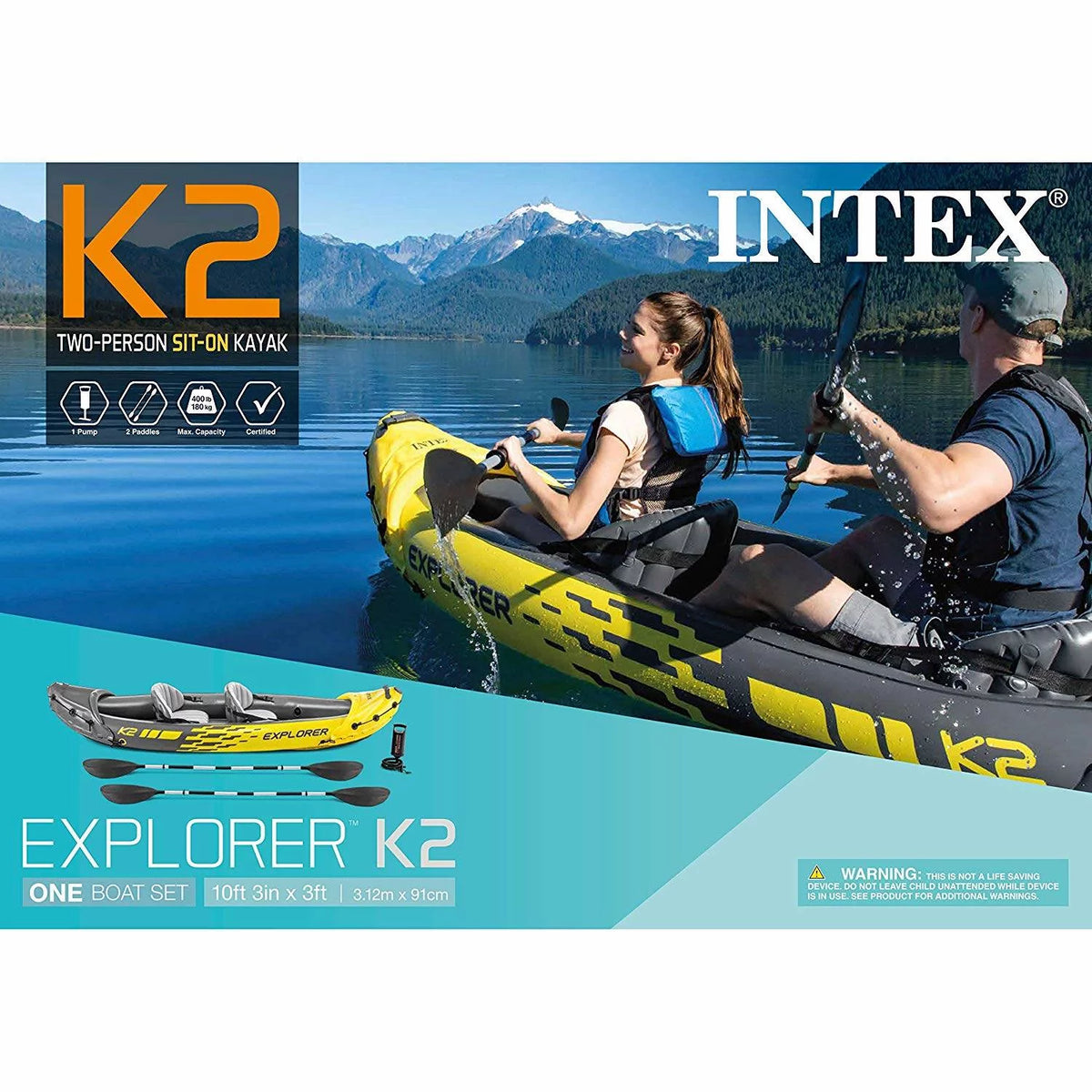 Yellow 2 Person Inflatable Kayak with Oars & Air Pump K317