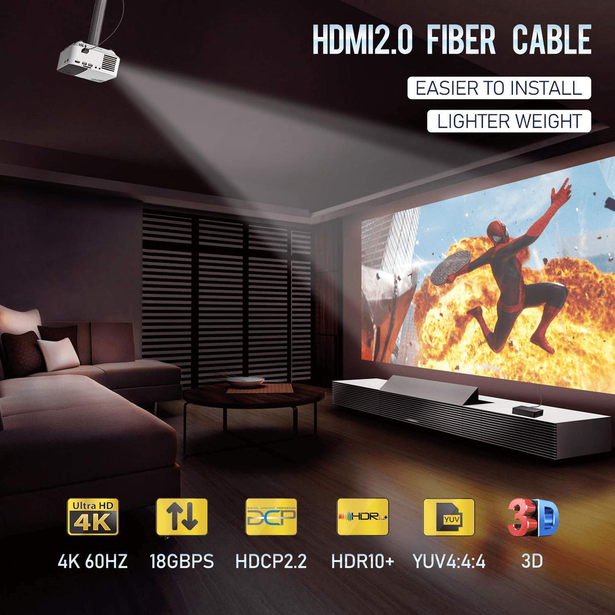 Fiber Optic HDMI Cable 20 Feet 4K60Hz 18Gbps HDR10 ARC M189