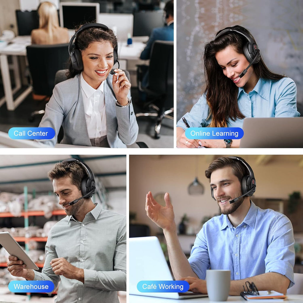 Bluetooth Headsets with Microphone & USB Dongle, 30 Hours Talk Time, Over-Ear Wireless Headphone J97821