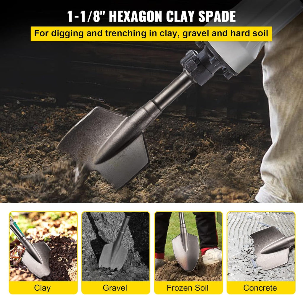 Clay Spade 1-1/8 Hex Jackhammer Bit Pack of 2 M726413