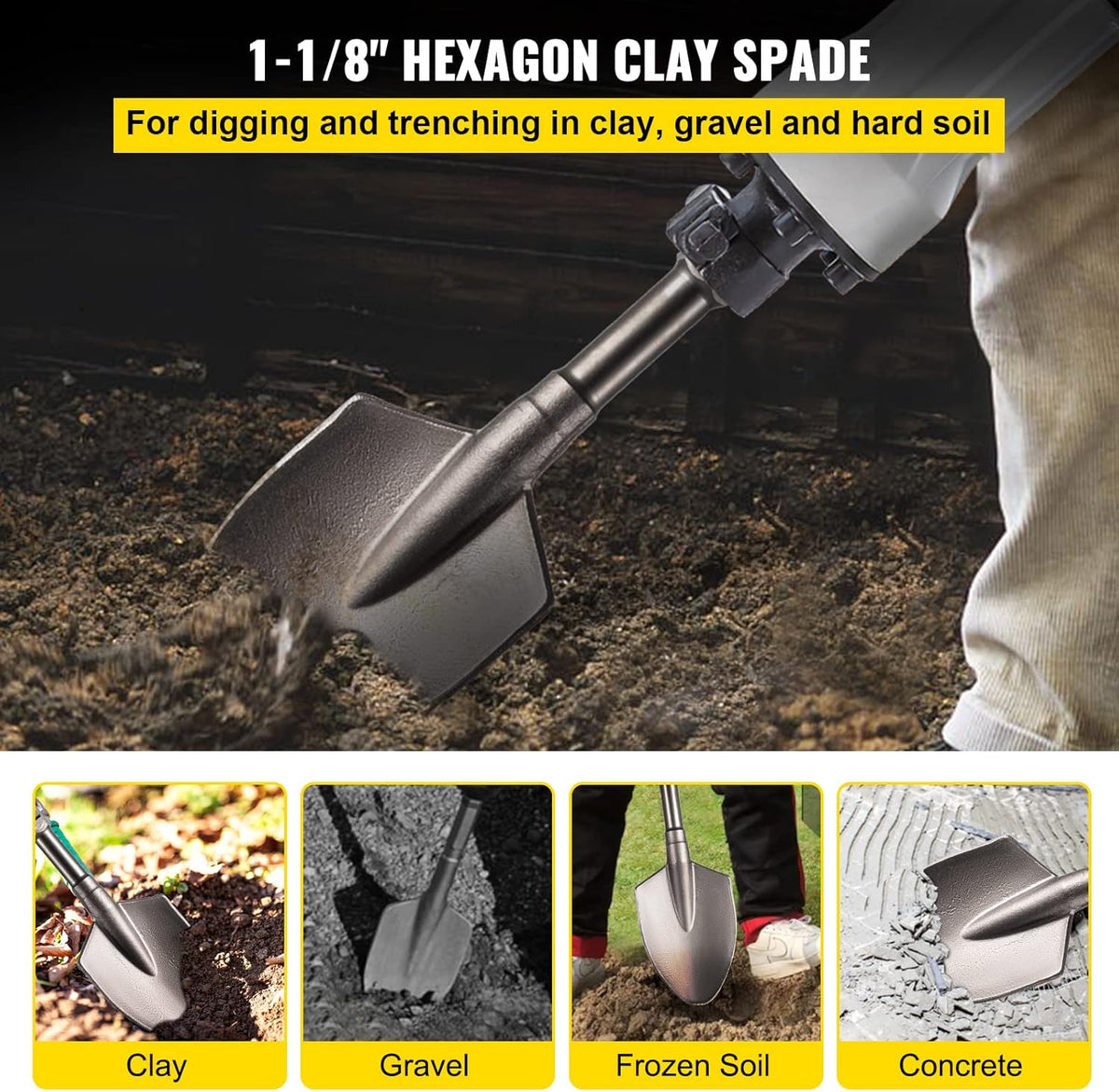 Clay Spade 1-1/8 Hex Jackhammer Bit Pack of 2 M726413