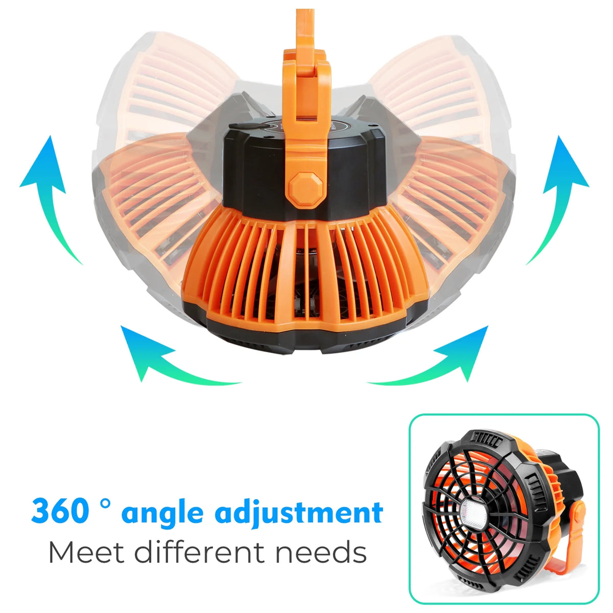 Camping Tent Fan with LED Lantern, Rechargeable 5200mAh Hanging Fan J6493