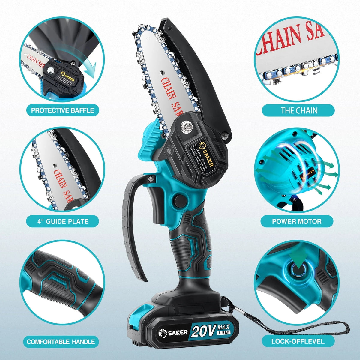 4 Inch Mini Cordless Electric Chainsaw with 2 Batteries B7627