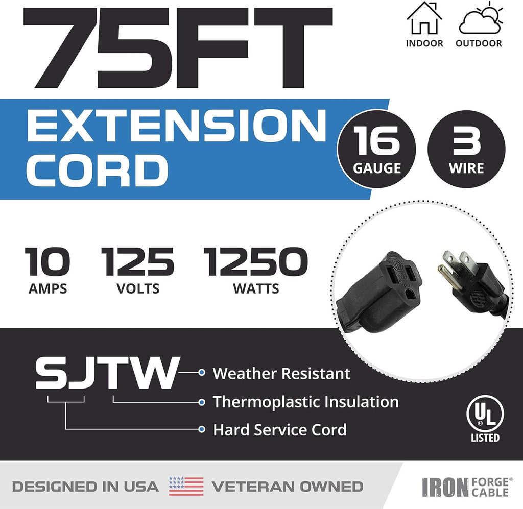 75 Ft Black Outdoor Extension Cord C879425