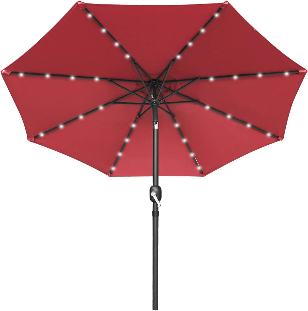 7.5ft Khaki Patio Umbrella with 32 Solar LED Lights V77839