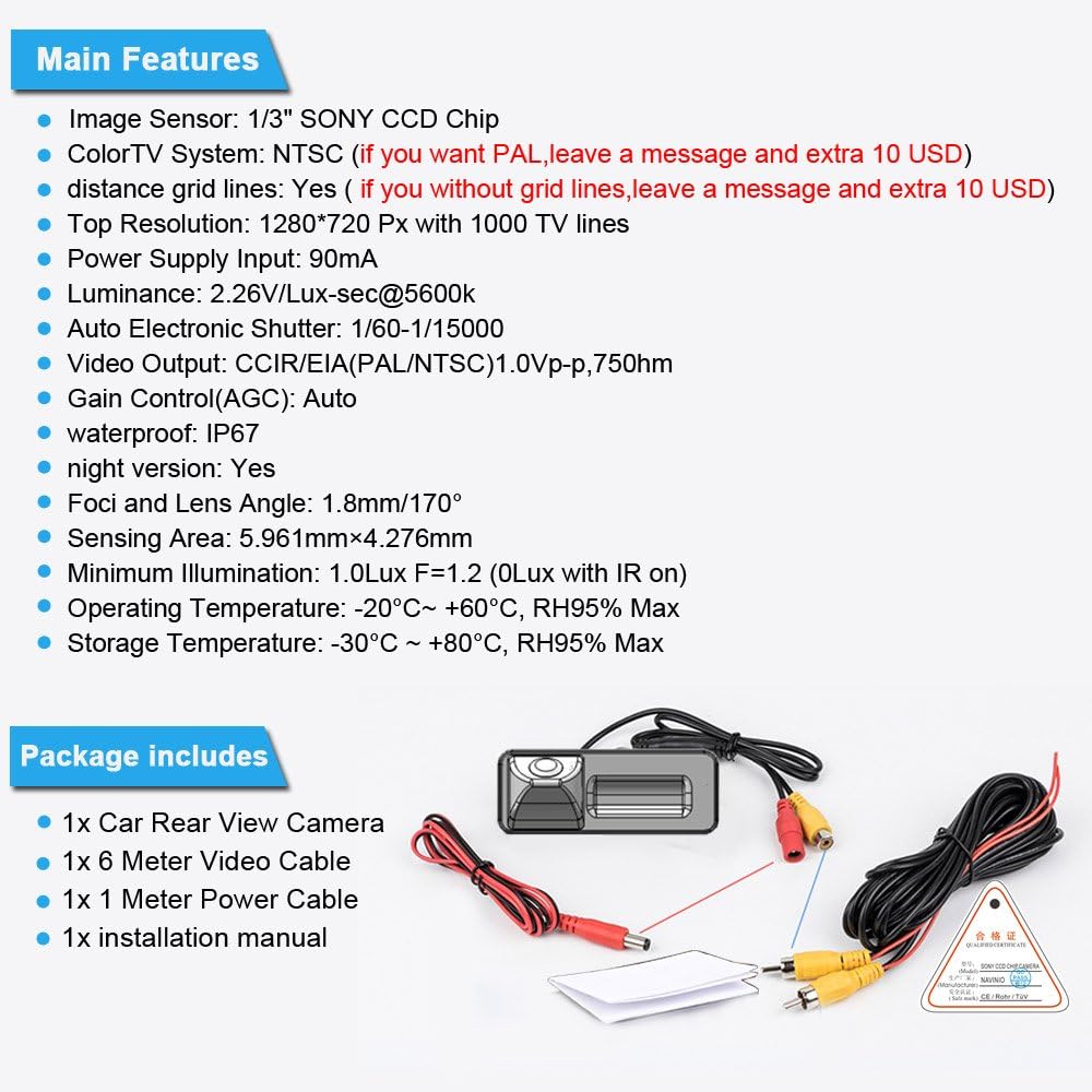 Waterproof Night Vision HD CCD License Plate Light Camera Rear View Backup Camera B22745