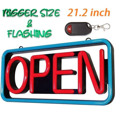 Large LED Business Open Sign 21 inch Remote Control Animated Black F965