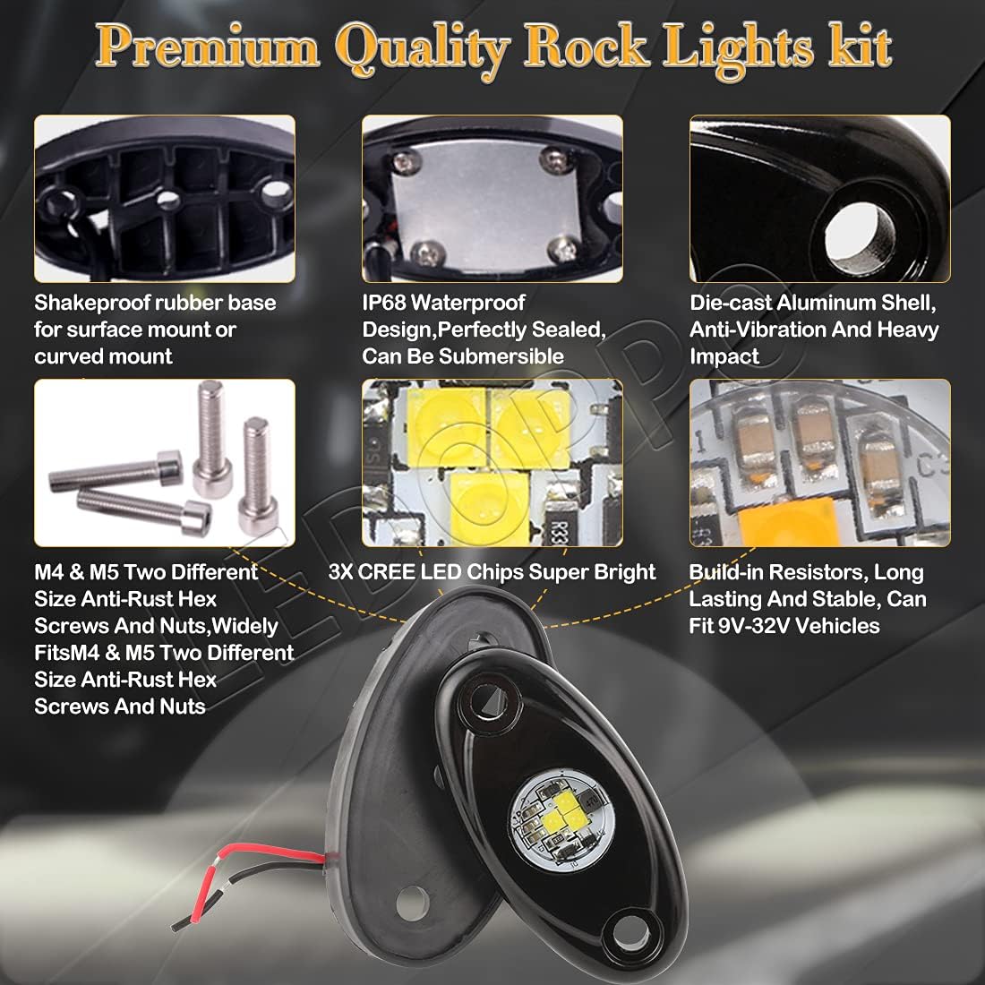White 8PCS LED Rock Lights Waterproof W129104