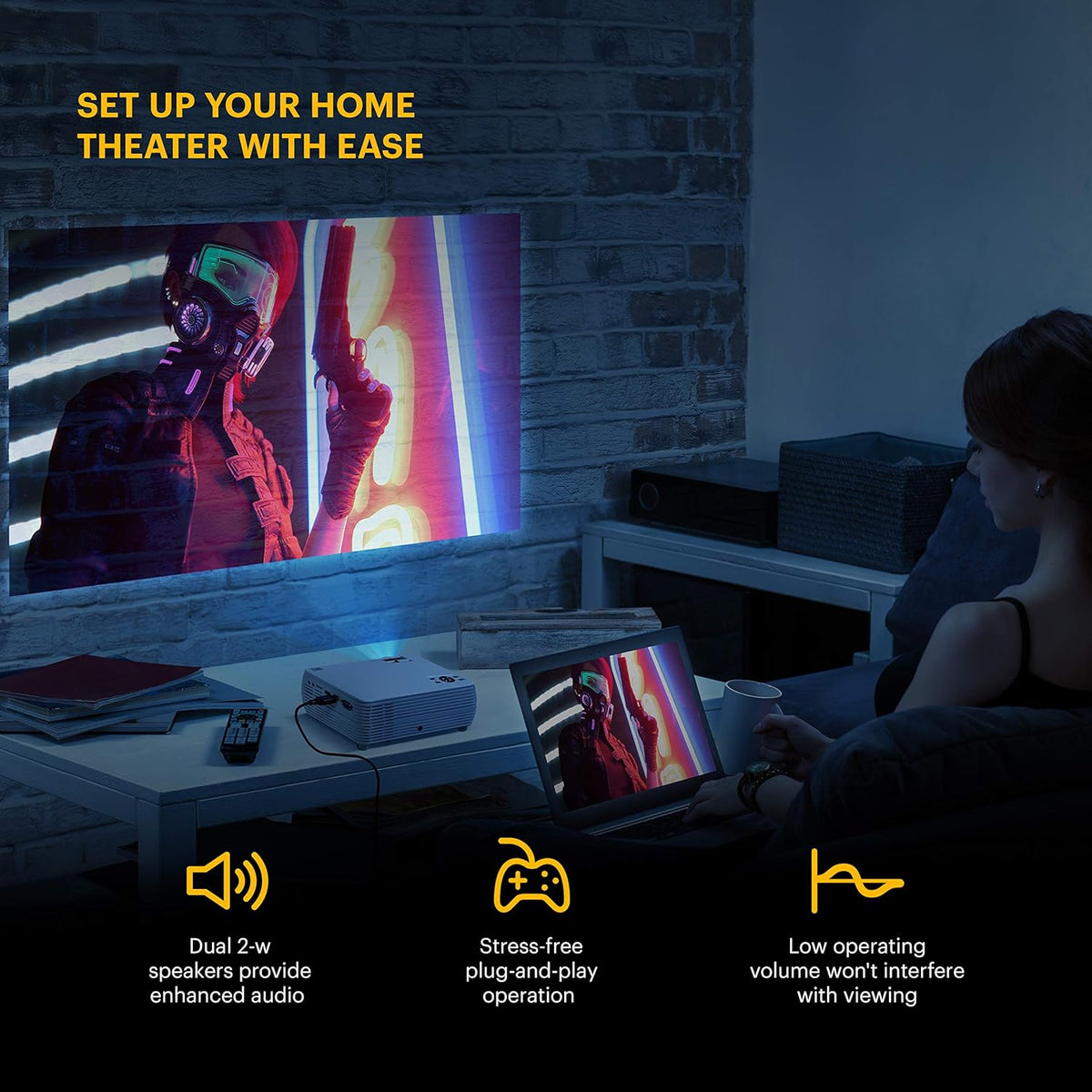 4.0 LCD Compact Home Theater Projector with 1080p Compatibility D9076