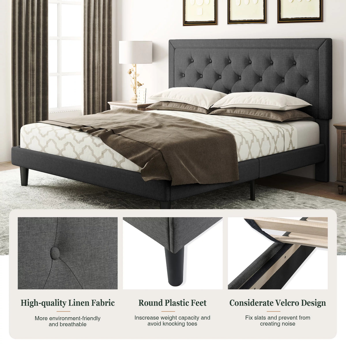 Queen Size Upholstered Platform Bed Frame U6542